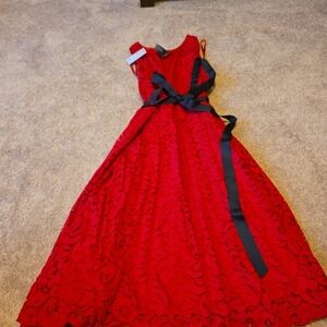 Lane Bryant Red Midi Dress with Black Accents